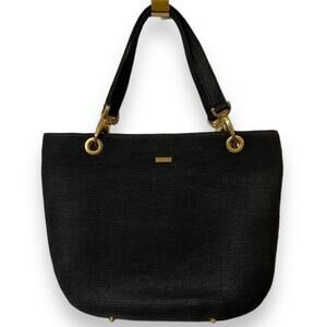 Eric Javits New York Purse SQUISHEE Black Woven Straw Tote Style Large Handbag